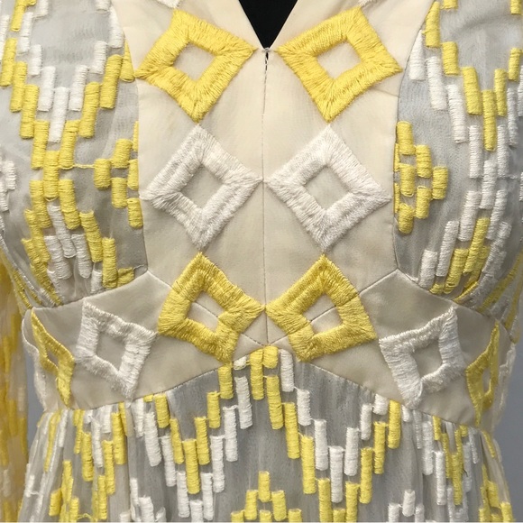 Vintage 60s Embroidered Jerry Marsch Yellow Chiffon Maxi Dress - Picture 13 of 15